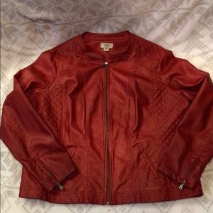 RED Plus Size Leather Like Jacket